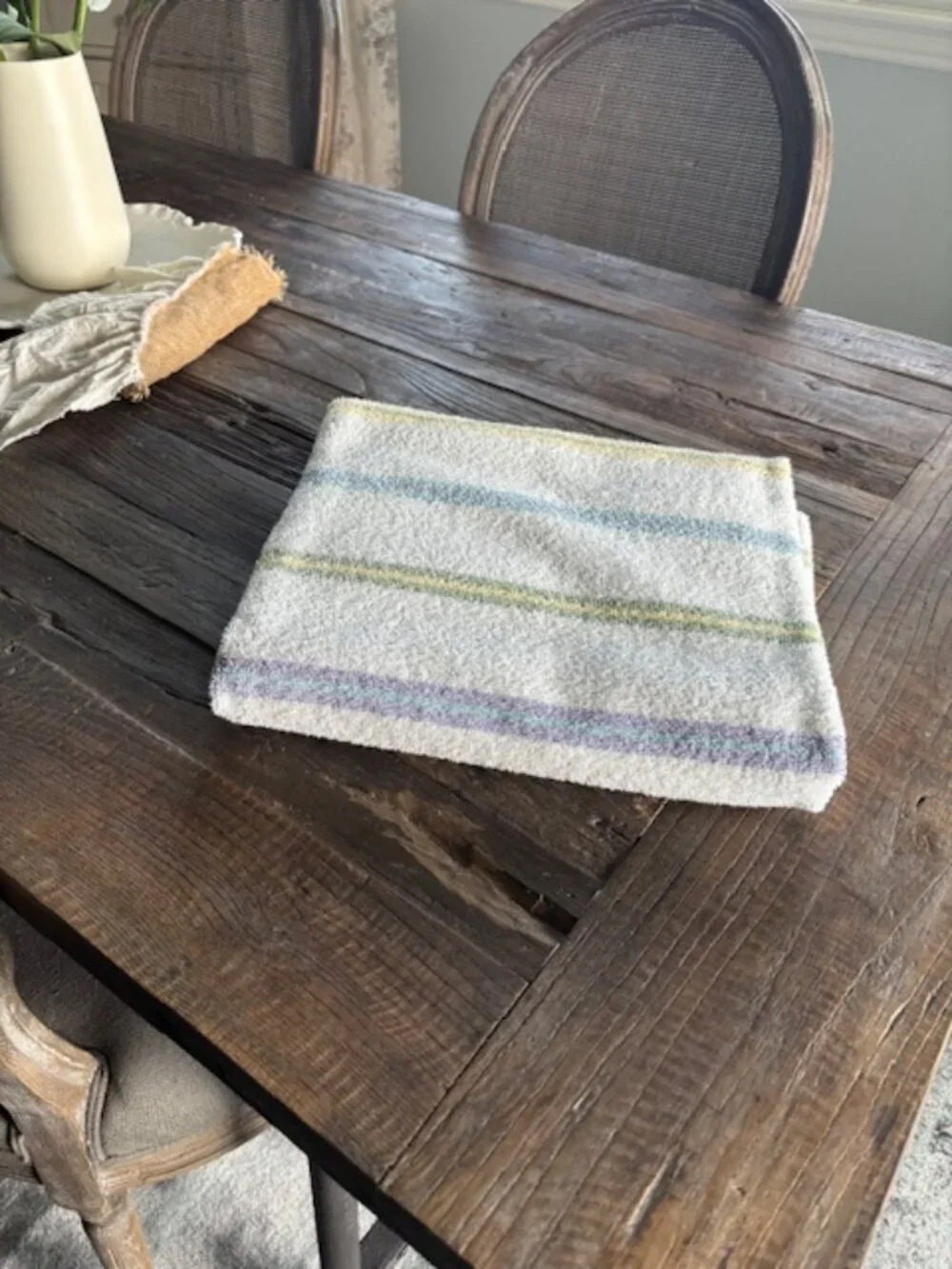 White bath sheet with pastel stripes - SALE!